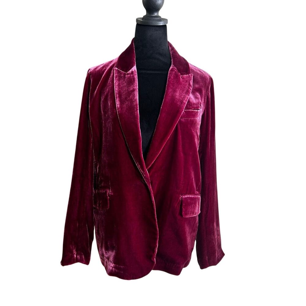 Sundance Velvet Blazer Womens 12P Burgundy Wine Boho Holiday Western Jacket - Picture 2 of 10